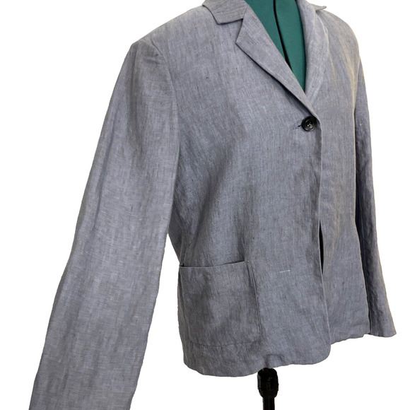 J Jill Linen Jacket XS Blue Gray Blazer Lagenlook. Slouchy Pockets.‎ Long Sleeve - Picture 5 of 9